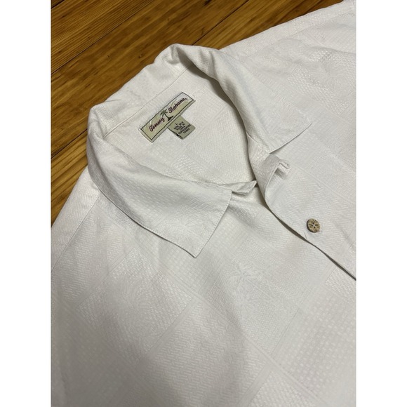 Tommy Bahama Other - Tommy Bahama Loop Collar Men Short Sleeve Hawaiian Shirt Beige 100% Silk Large